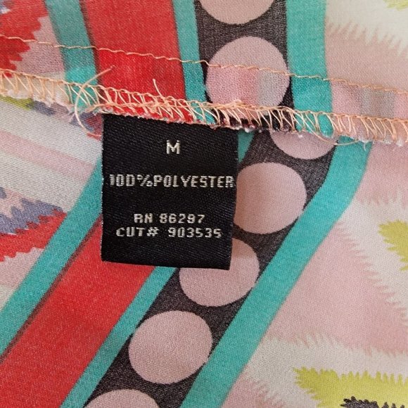 BCBGMaxazria Chiffon Collar Tribal Colorful Sheer Hi Low Western Boho Tunic Top - Picture 11 of 11